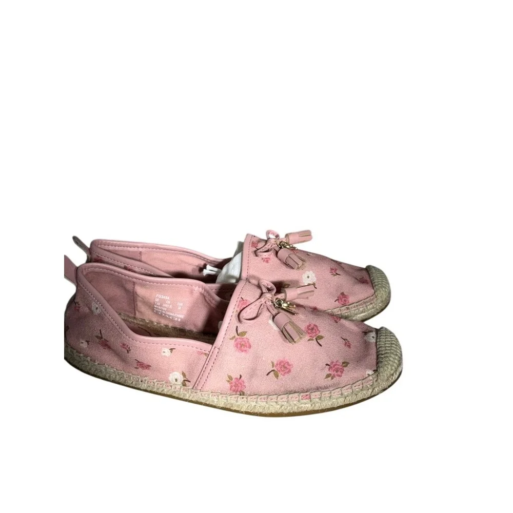 Coach FG3456 Pink Floral Rose Canvas Espadrille Flats Tassel Bow Shoes Mens 7.5B